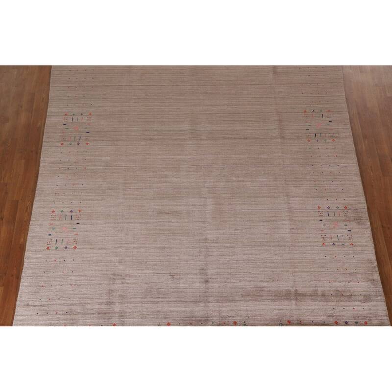 Gabbeh Oriental Area Rug Hand-Knotted Brown Wool Carpet - 7'9"x 9'7"
