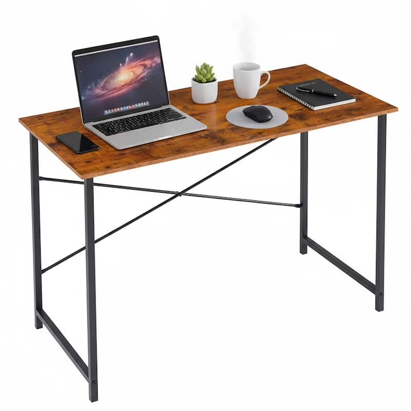 Computer Desk, 40-63 Inch Home Office Desk, Gaming Writing Work from Home Study Desk, Large Legroom, Sturdy Metal Frame - 40 inch - Brown