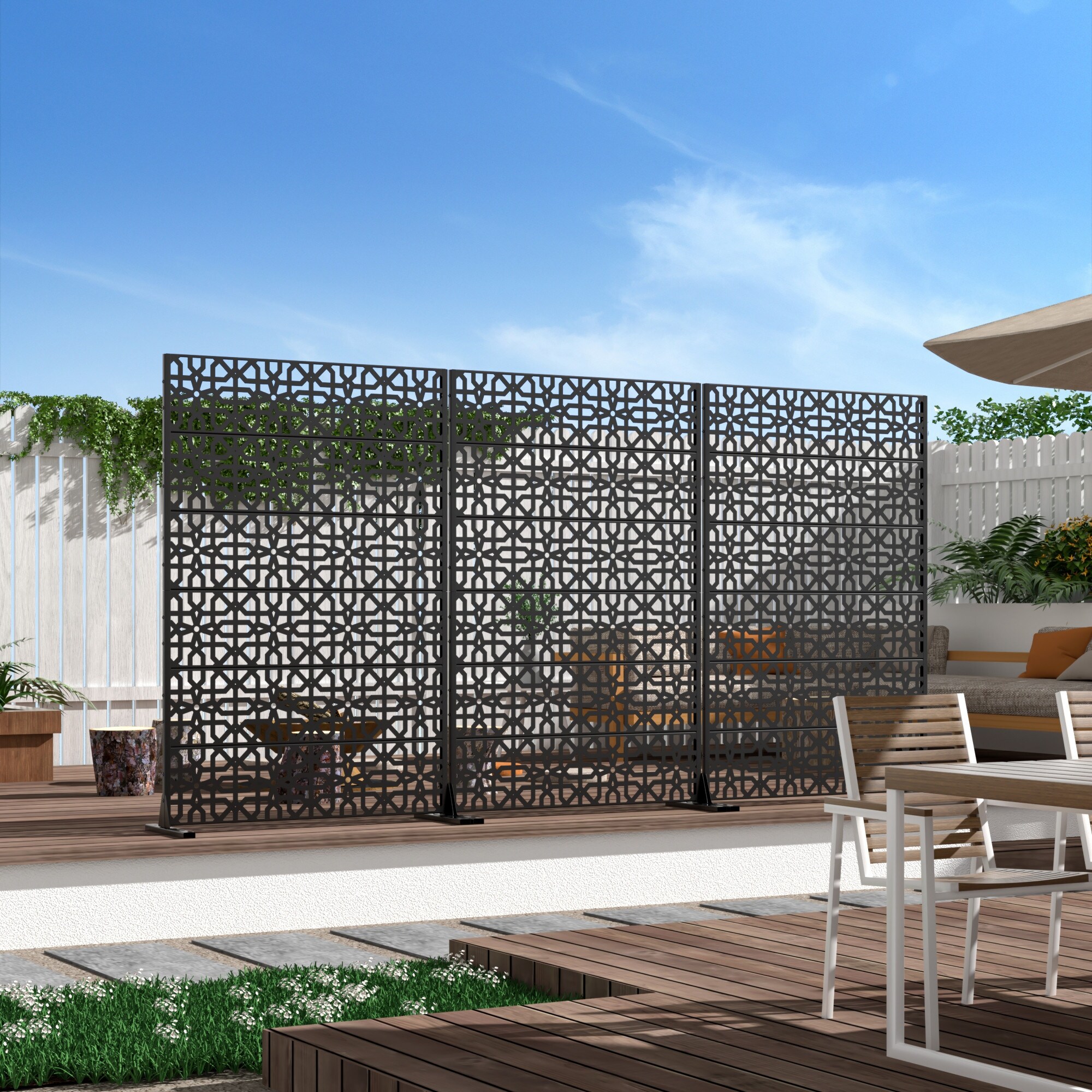 thumbnail image 2 of Garvee Freestanding Metal Privacy Screen With Stand Decorative Copper Geometric Design Outdoor Privacy Panels For Deck Patio Balcony Garden 2 of 9