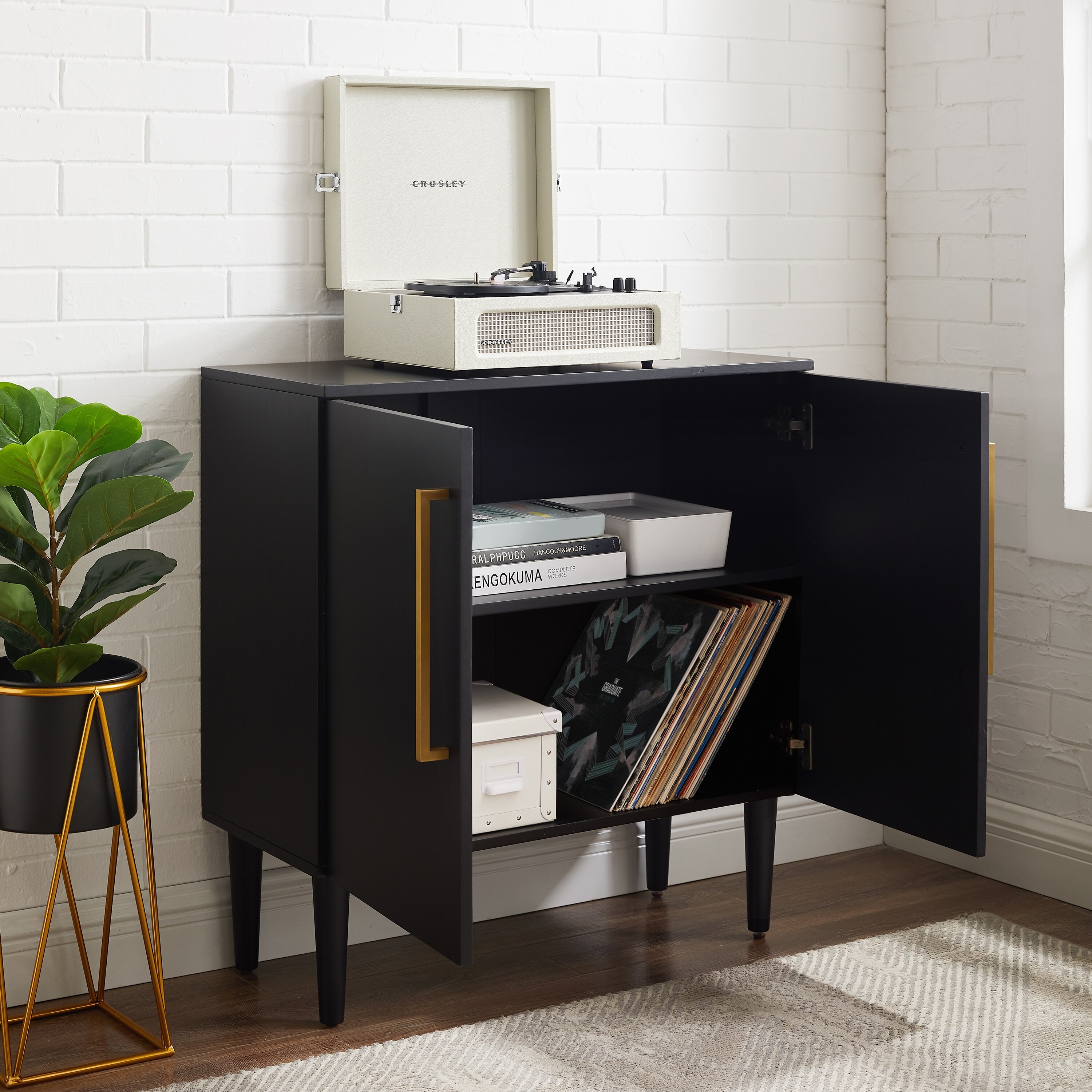 Crosley Everett Accent Cabinet in Matte Black