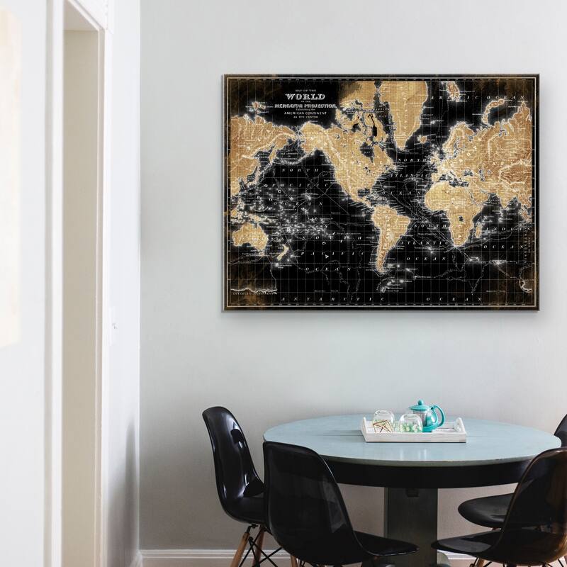World Map on Black by Belle Maison Canvas Art Print