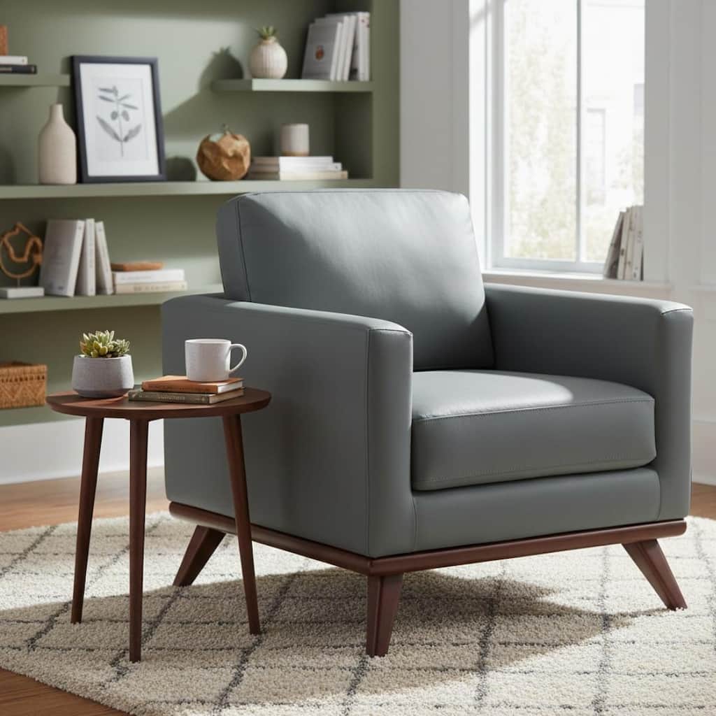 Chester Modern Sofa Leather Or Mesh Accent Side Armchair with Birch Wood Frame Couch for Living Room Bedroom Lounge - 33.46