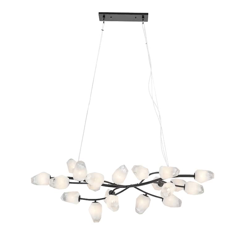 20-Light black iron frame chandelier with white glass shades