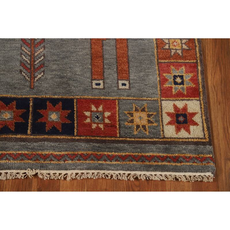 Hand Knotted Oriental 100% Wool Carpet Traditional Tribal Greys & Charcoal Heriz (serapi) Runner Rug - 9' 10'' X 4' 0''
