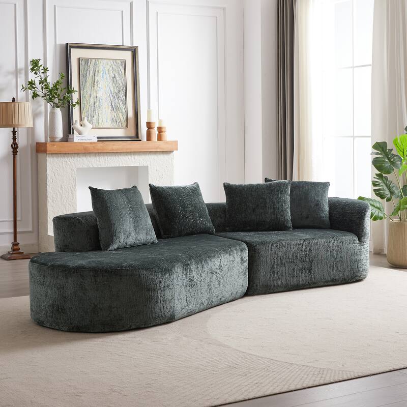 114" Chenille Deep-Seat Sectional Sofa with 4 Pillows