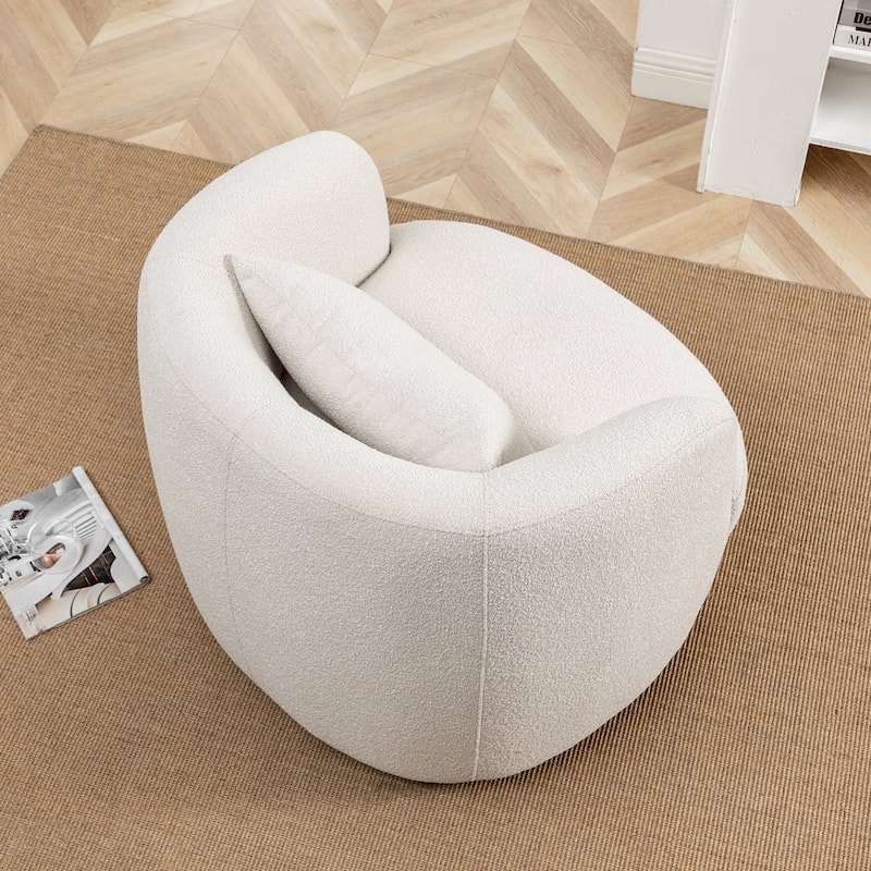 KINWELL 34" Poly Blend Boucle Fabric Upholstered Swivel Armchair