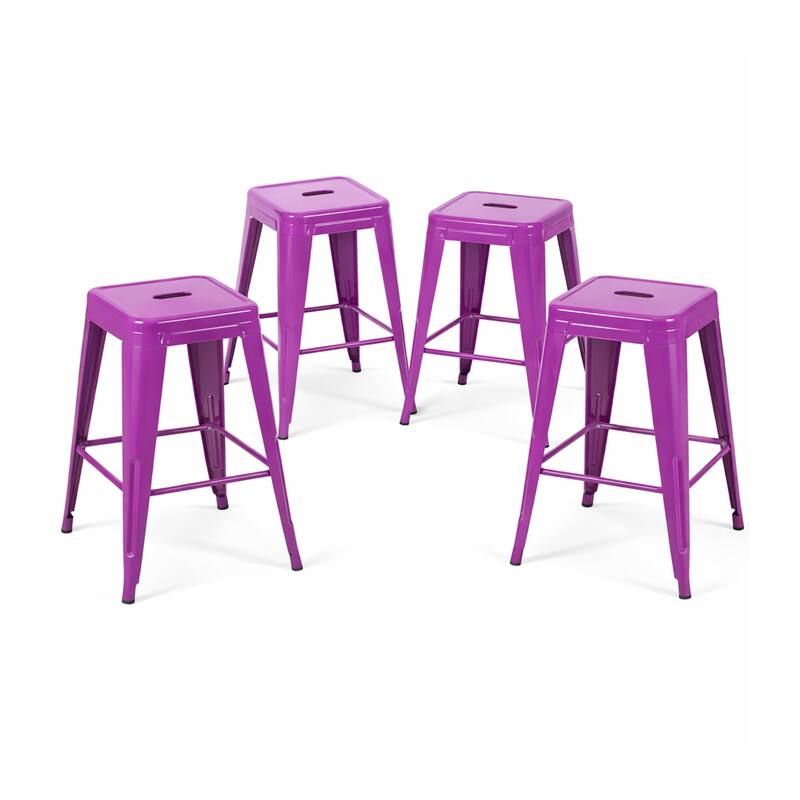 AC Pacific 24 Inch Industrial Stackable Metal Counter Stools Set of 2 - Purple