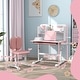 preview thumbnail 13 of 16, Qaba Kids Desk and Chair Set, Height Adjustable Kids School Study Desk and Chair Set with Tilt Desktop, Storage Drawer