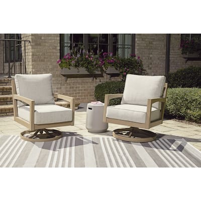 Signature Design by Ashley Hallow Creek Driftwood Outdoor Swivel Lounge with Cushion - 27.88" W x 34.38" D x 37" H