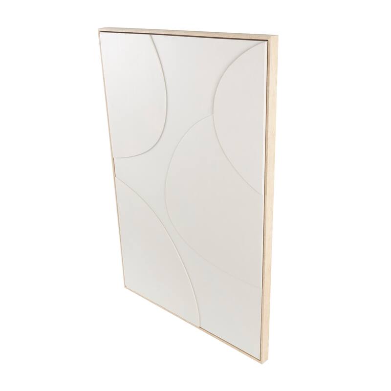 Beige or White Wooden Geometric Framed Wall Art with Abstract Circles and Brown Wooden Frame