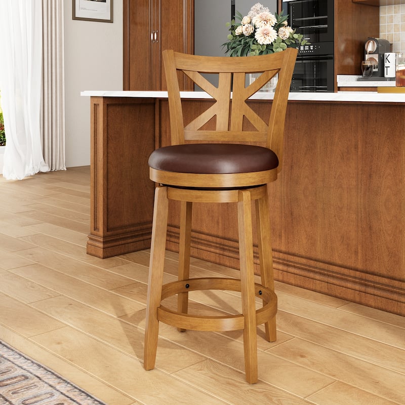 26"/30" Counter Height Bar Stools, Kitchen Wooden Swivel Bar Chairs with Back - Single - 26"Teak & Conker