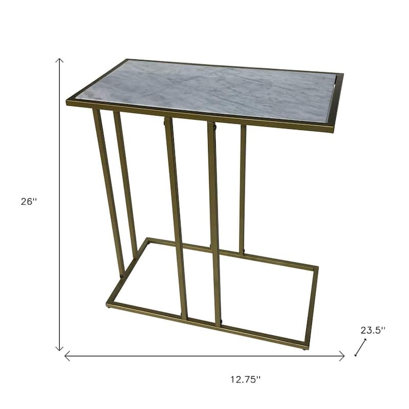 HomeRoots 26" White and Antiqued Gold Marble and Iron Frame End Table - 12.75 in. x 26 in. x 23.5 in.