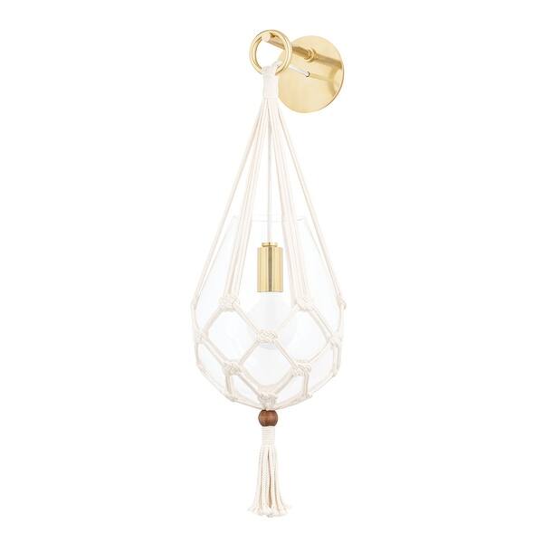 slide 1 of 4, The Curated Nomad Tamarack 1-light Brass Wall Sconce with Clear Glass