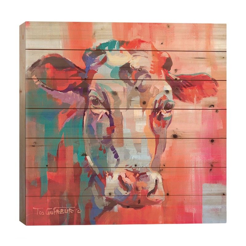 Nellie the Cow Print On Wood by Jos Coufreur - Multi-Color - 26x26x1.5