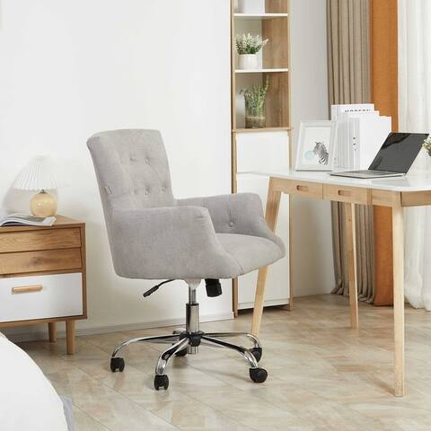 HOMCOM Swivel Computer Office Chair Button Tufted Mid Back Desk Chair for Home Study Bedroom, Carbon