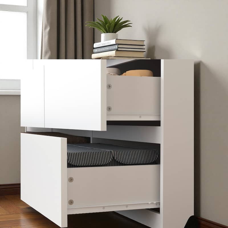 Modern 9-Drawer Dresser Wide Bedroom Cabinet Handleless Chest Wood Storage Organizer for Living Room Hallway Entryway