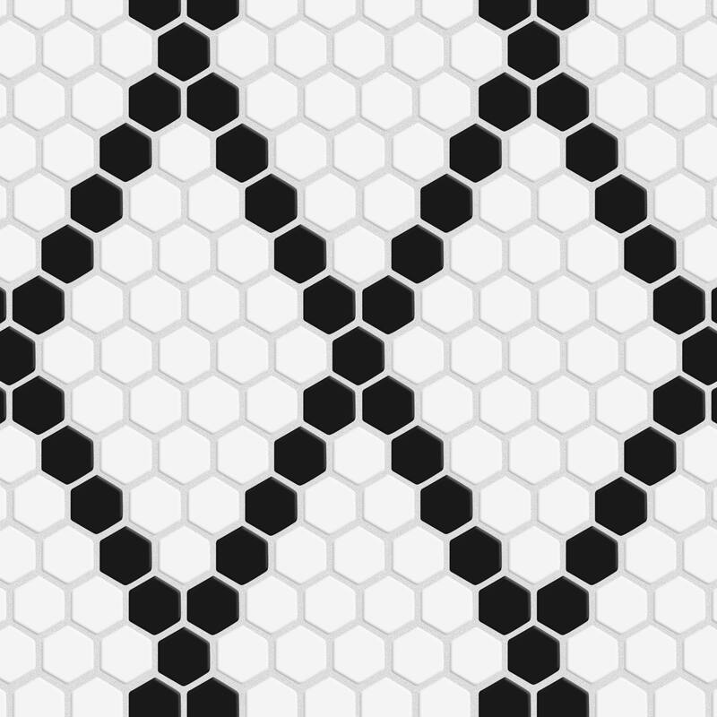 Merola Tile Metro 1" Hex Matte White w/Black Diamond 10-1/4" x 11-7/8" Porcelain Mosaic Floor and Wall Tile