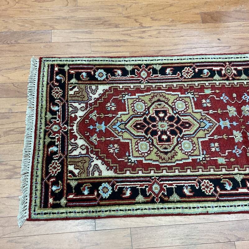 Handmade One-of-a- Kind Heriz Wool Oriental Rug 2'6 x 6'1 - 2.6 x 6.1