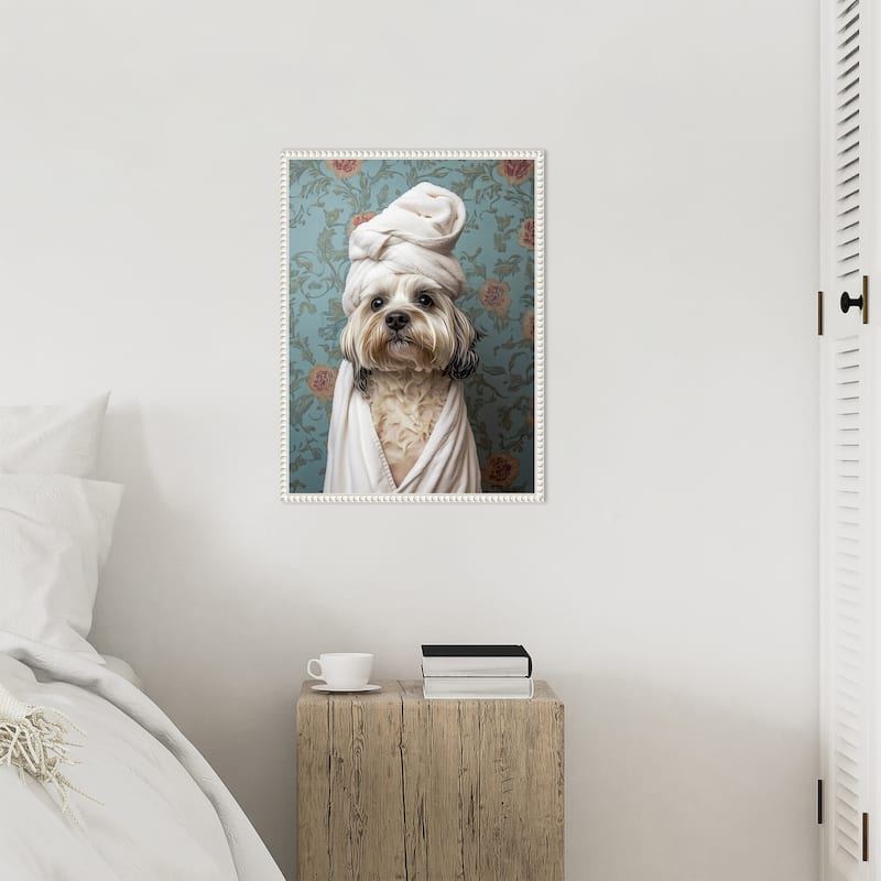 Spa Day Pooch by Mowzu Framed Canvas Wall Art