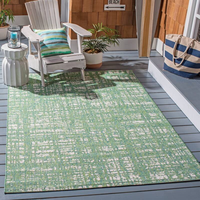SAFAVIEH Courtyard Rufine Crosshatch Indoor/ Outdoor Waterproof Rug - 8' x 10' - Green Blue/Ivory