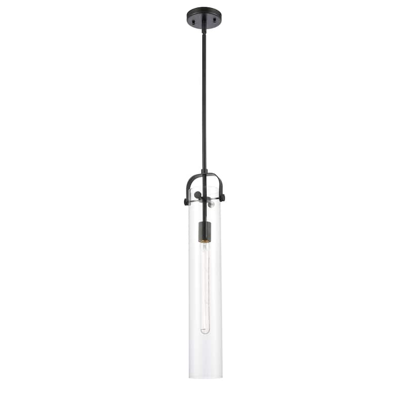 Innovations Lighting Pilaster - 1 Light 4" Stem Hung Pendant - Clear/Matte Black
