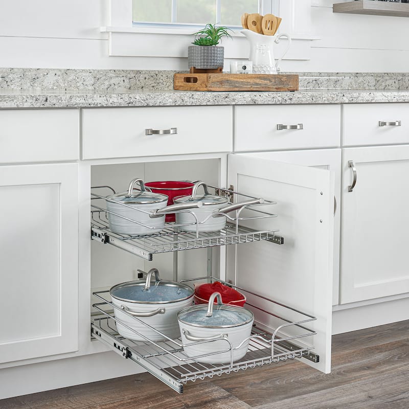 Rev-A-Shelf Pullout 2-Tier Basket Organizer for Kitchen Cabinets, 9 x 22 In, 5WB2-0922CR-1