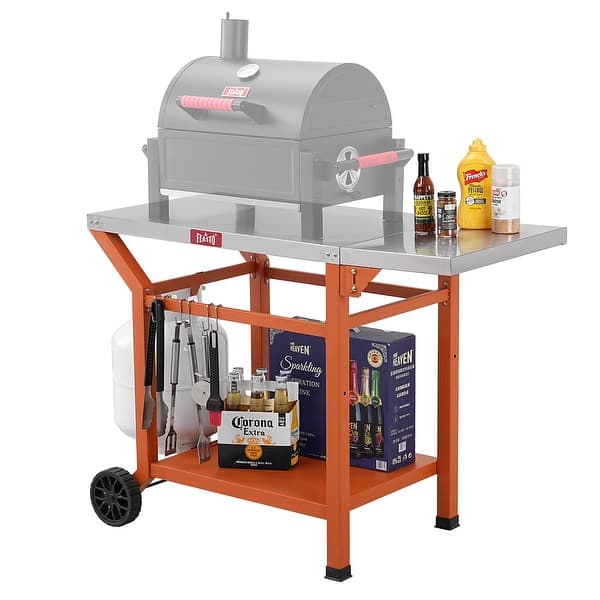 Feasto Outdoor Grill Table, 40x20, Movable Pizza Oven Table with Wheels - Orange