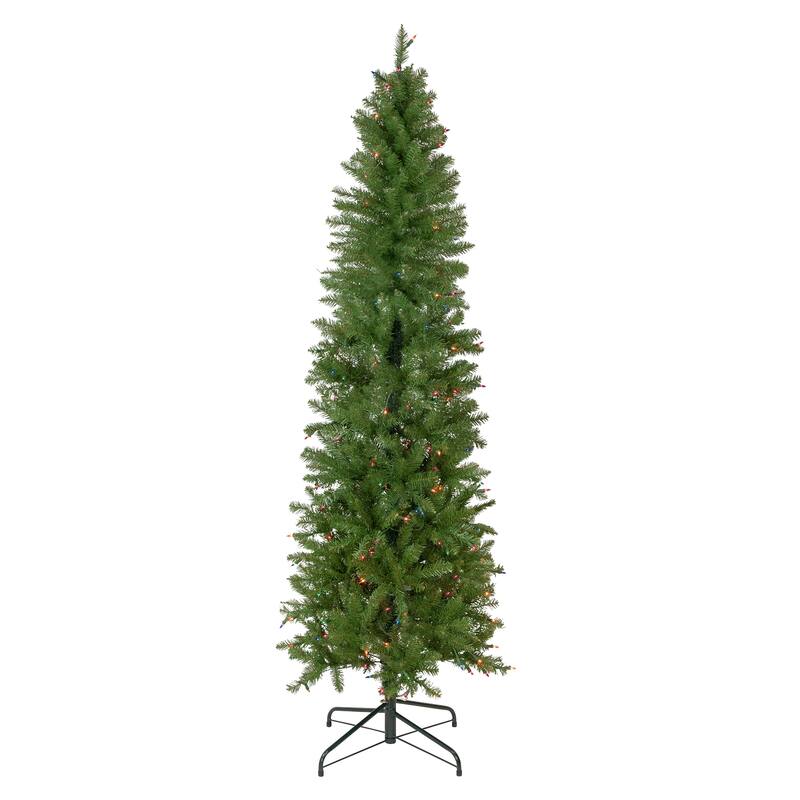 6.5' Silver Lake Fir Pencil Artificial Christmas Tree, Multi Lights - 6.5 Foot
