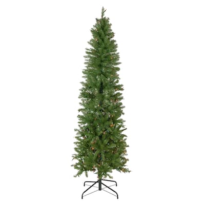 6.5' Silver Lake Fir Pencil Artificial Christmas Tree, Multi Lights - 6.5 Foot