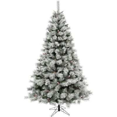 Fraser Hill Farm 6.5-Ft Homestead Pine Frosted Christmas Tree with Pinecones and Berries and Metal Stand