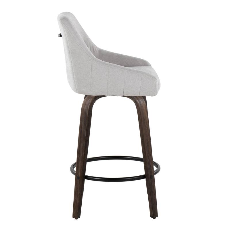 The Gray Barn Hadley 26" Fixed-Height Upholstered Counter Stool with Bent Wood Legs & Round Footrest (Set of 2)