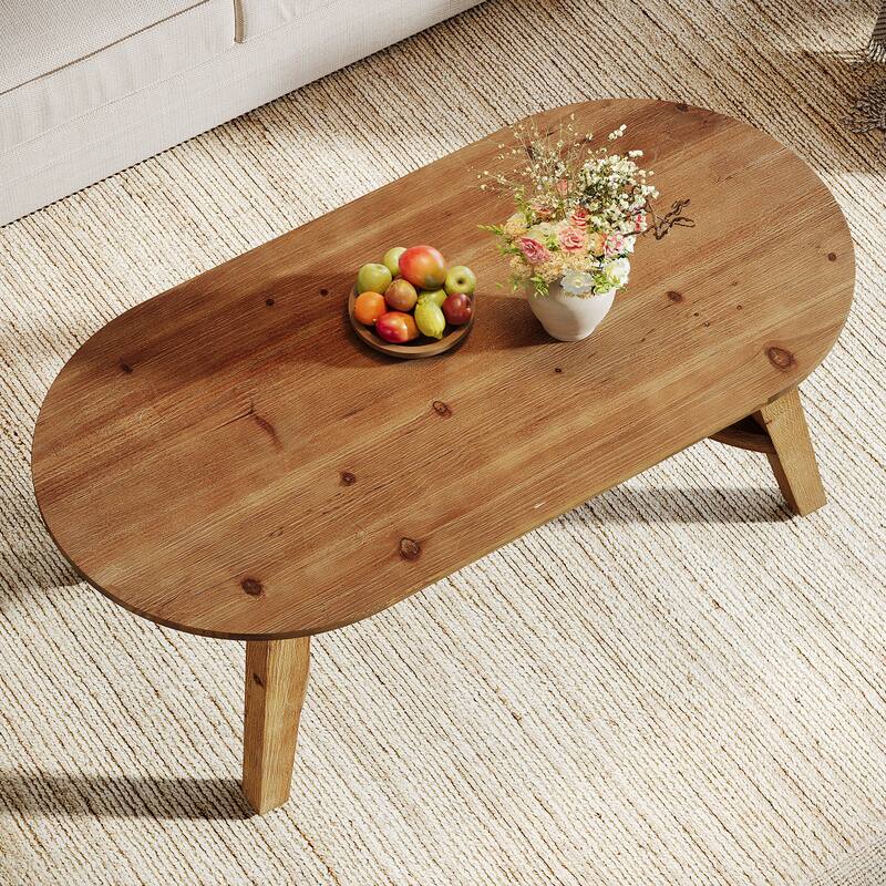 Solid Wood Oval Coffee Table, 47.2 InchFarmhouse Center Table