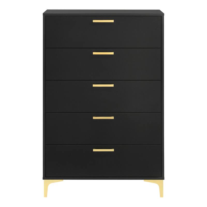 Lexie Black and Gold 5-Drawer Rectangular Chest