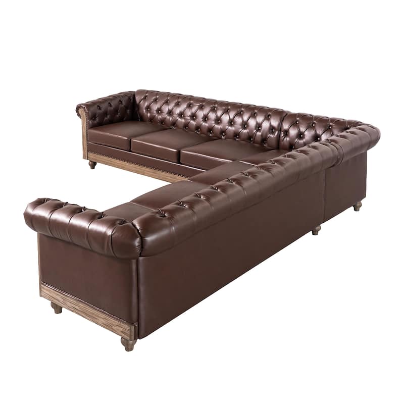 104" Retro 6-Seat Sectional Sofa with Wooden Legs and Pocket Spring Cushions