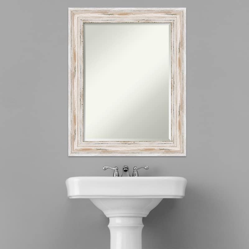 Beveled Wood Bathroom Wall Mirror - Alexandria White Wash Frame