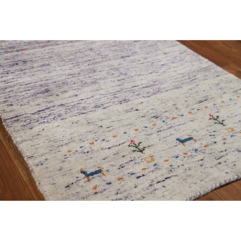 Purple Gabbeh Indian Runner Rug Handmade Wool Carpet - 2'5" x 9'6" - 2'5" x 9'6" - Purple