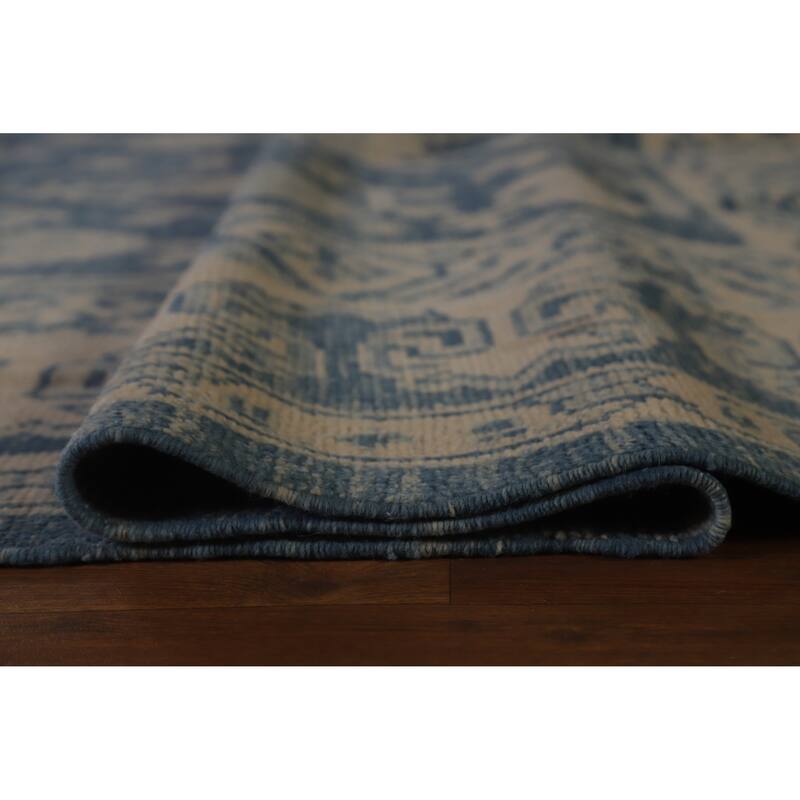 Hand Knotted Oriental 100% Wool Carpet Transitional All-Over Navy Blue & Blues Oushak Area Rug - 14' 9'' X 10' 0''