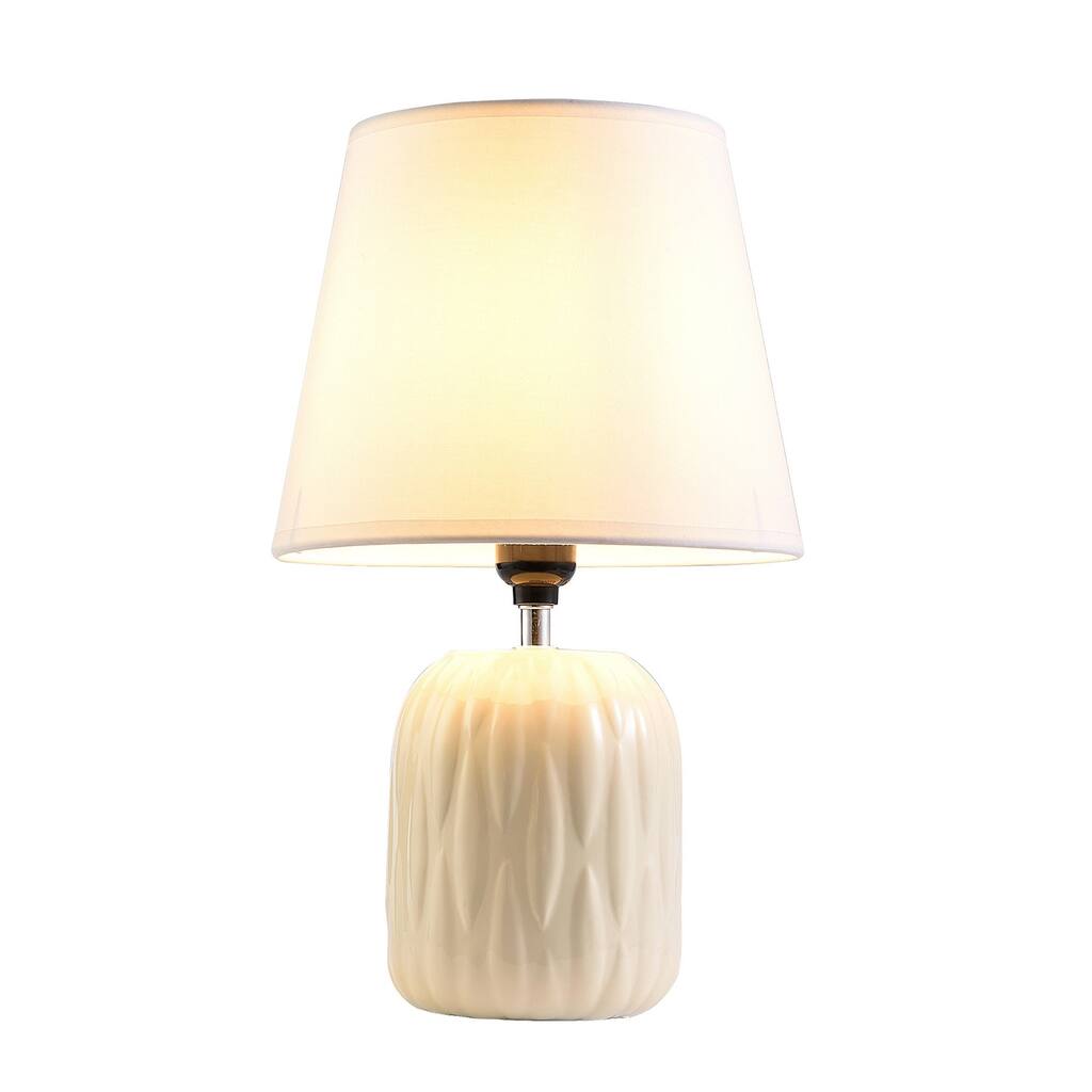 15" Off-White Ceramic Bedside Table Lamp With White Shade - 9X9X15