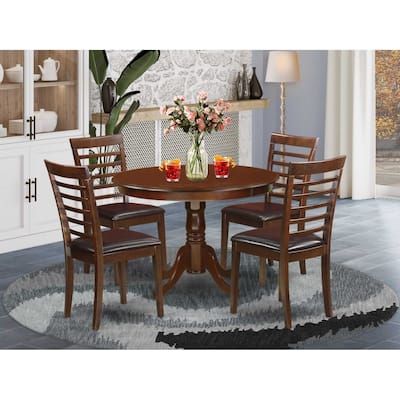 HomeStock 5-Pc Round Mahogany Finish Solid Wood Top Dining table with 4 Chairs