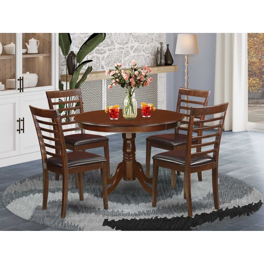 HomeStock 5-Pc Round Mahogany Finish Solid Wood Top Dining table with 4 Chairs