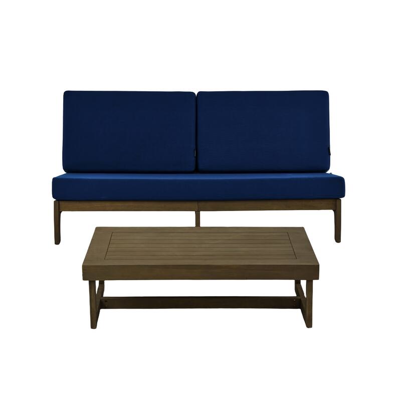 3-Seat Outdoor Sofa Set with Solid Wood Coffee Table, Weather-Resistant Cushions