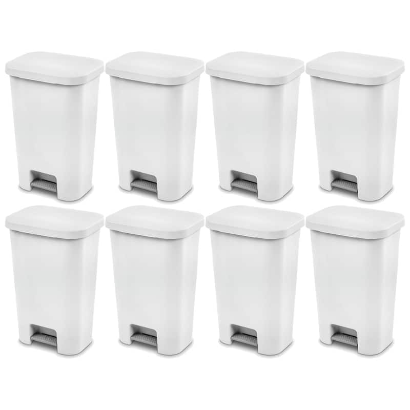 Sterilite 11.9 Gal Rectangle Step On Trash Kitchen Wastebasket, White (4 Pack) - 8 Pack
