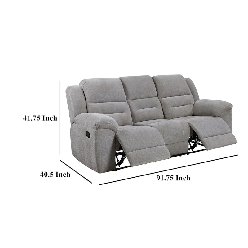 Gilo Manual Recliner Sofa, 92 Inch Light Gray, Pillow Top Armrests