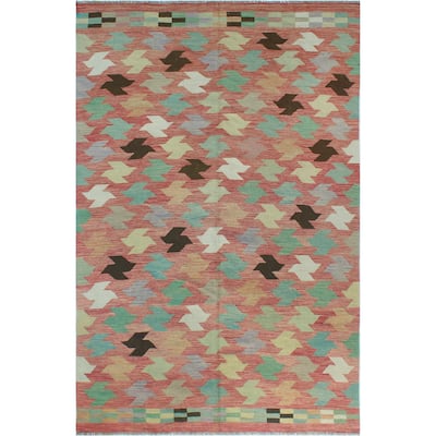 Sun Faded Flatweave Uchechi Red/Green Rug - 6'5" x 9'10"