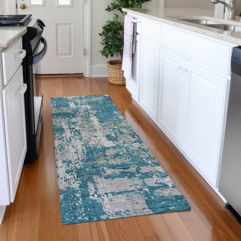 Premium Washable Super Soft Abstract Acree Mayfield Rug - Teal - 2'3" x 7'6"