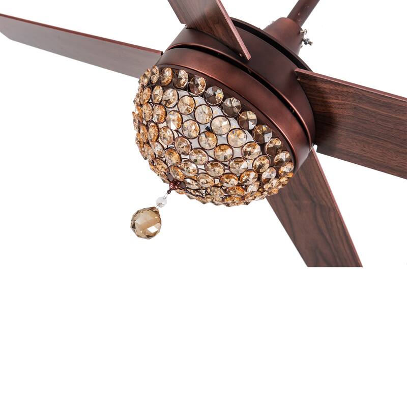 Bella Depot 52" Modern Crystal Ceiling Fan with LED Light, Reversible Ceiling Fan with Remote Control