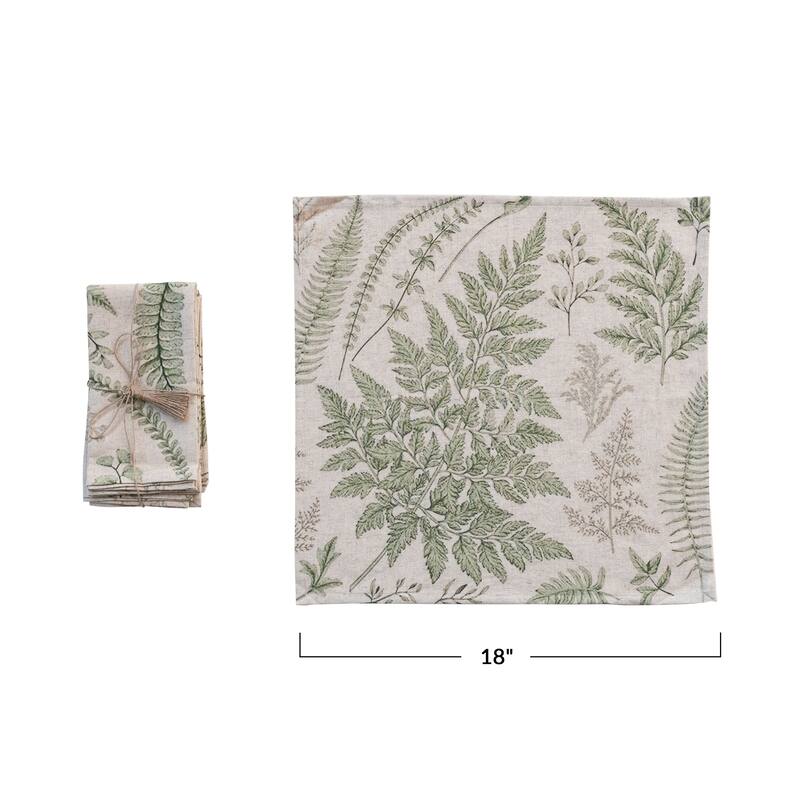 Cotton Napkins with Botanical Print - 18.0"L x 0.3"W x 18.0"H - 18.0"L x 0.3"W x 18.0"H
