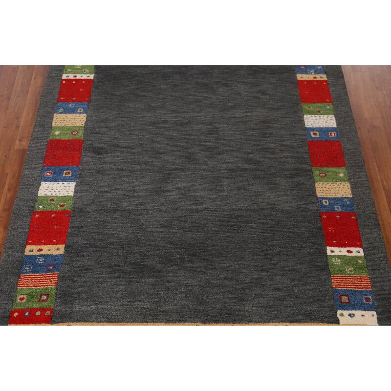 Gray Gabbeh Indian Area Rug Hand-Tufted Wool Carpet - 5'3" x 7'7"