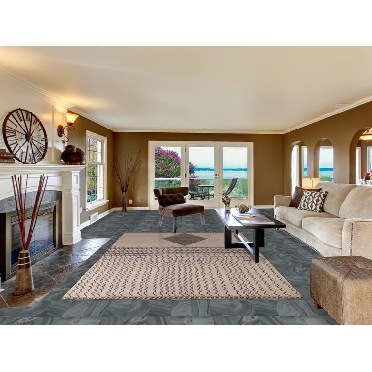 Moroccan Oriental Area Rug Hand-Knotted Beige Wool Carpet - 6'9"x 10'3"