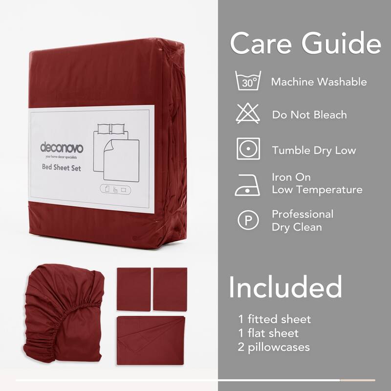 Deconovo 4-Piece Ultra-Soft Bed Sheet Set, 1800 Thread Count, Deep Pockets